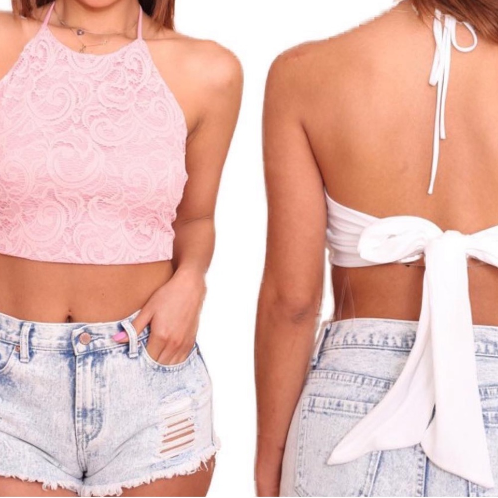Pink tie back crop top!